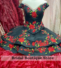 Load image into Gallery viewer, Two Pieces Red and Black Ruffles Ball Gown Quinceanera Dress Embroidery Mexican Dress Vestidos De 15 Años 2022