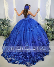 Load image into Gallery viewer, Vestidos de XV años Royal Blue Quinceanera Dresses with 3D Flowers Applique Corset Top Beaded Ball Gown Sweet 16 Dress Plus Size