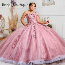 Load image into Gallery viewer, Puffy Ball Gown Quinceanera Dress 2021 One Shoulder Flower Beaded Tulle Corset Masquerade Ball Gowns Sweet 16 Dress