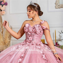 Load image into Gallery viewer, Puffy Ball Gown Quinceanera Dress 2021 One Shoulder Flower Beaded Tulle Corset Masquerade Ball Gowns Sweet 16 Dress