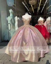 Load image into Gallery viewer, Pink Mexican Quinceanera Dresses Gold Appliques Prom Gowns Beads Organza Ruffles Skirt Corset Back Pageant Dress