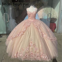 Load image into Gallery viewer, Princess Pink Quinceanera Dresses Mexican Lace Applique Sweet 15 16 Ball Gown Dress Party Tulle Elegant Long Prom Dresses