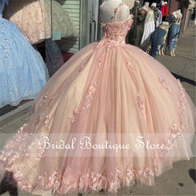 Load image into Gallery viewer, Princess Pink Quinceanera Dresses Mexican Lace Applique Sweet 15 16 Ball Gown Dress Party Tulle Elegant Long Prom Dresses