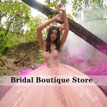 Load image into Gallery viewer, Pink Quinceanera Dresses 3D Flowers Appliques Ball Gown Beaded Pearls Princess Sweet 16 Dress Vestidos De 15 Años