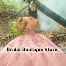 Load image into Gallery viewer, Pink Quinceanera Dresses 3D Flowers Appliques Ball Gown Beaded Pearls Princess Sweet 16 Dress Vestidos De 15 Años