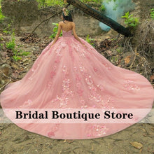 Load image into Gallery viewer, Pink Quinceanera Dresses 3D Flowers Appliques Ball Gown Beaded Pearls Princess Sweet 16 Dress Vestidos De 15 Años