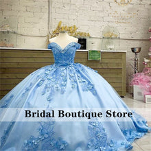 Load image into Gallery viewer, Sky Blue 2022 Ball Gown Quinceanera Dresses Cape Sleeve Appliques Beaded Sweet 16 Dress vestidos de xv años anos