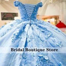 Load image into Gallery viewer, Sky Blue 2022 Ball Gown Quinceanera Dresses Cape Sleeve Appliques Beaded Sweet 16 Dress vestidos de xv años anos