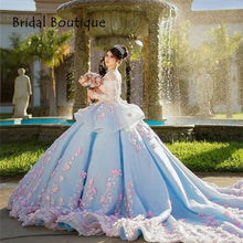 Load image into Gallery viewer, Gorgeous Sweet 16 Quinceanera Dresses Long Sleeve Lace Applique Off Shoulder Ball Gown Prom Dress Tulle Masquerade Gowns