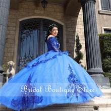 Load image into Gallery viewer, Royal Blue Long Sleeves Quinceanera Dress V-neck Crystal Beaded Sequins Vestidos Para XV Años Sweet 16 Dress robe de soirée