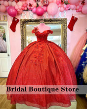 Load image into Gallery viewer, Luxury Red Quinceanera Dresses 3D Flowers Appliques Crystalal Ball Gown Sweet 16 Year Princess Dresses vestidos de 15 años anos