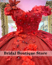 Load image into Gallery viewer, Luxury Red Quinceanera Dresses 3D Flowers Appliques Crystalal Ball Gown Sweet 16 Year Princess Dresses vestidos de 15 años anos
