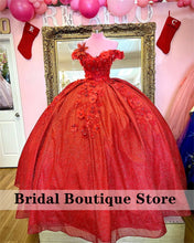 Load image into Gallery viewer, Luxury Red Quinceanera Dresses 3D Flowers Appliques Crystalal Ball Gown Sweet 16 Year Princess Dresses vestidos de 15 años anos