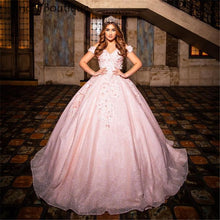 Load image into Gallery viewer, Pink Ball Gown Quinceanera Dresses Off Shoulder 3D Flowers Sweet 16 Dress Party Wear Bridal Boutique Princess Dress Xv Años