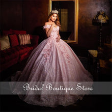 Load image into Gallery viewer, Pink Ball Gown Quinceanera Dresses Off Shoulder 3D Flowers Sweet 16 Dress Party Wear Bridal Boutique Princess Dress Xv Años