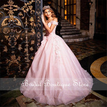Load image into Gallery viewer, Pink Ball Gown Quinceanera Dresses Off Shoulder 3D Flowers Sweet 16 Dress Party Wear Bridal Boutique Princess Dress Xv Años