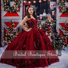 Load image into Gallery viewer, Vestidos De 15 Años Red Sequined Quinceanera Dresses Lace Applique Sweet 16 Dress Off the Shoulder Mexican Prom Gowns 2021