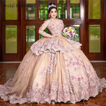 Load image into Gallery viewer, Luxury Ball Gown Long Sleeves Mexican Quinceanera Dresses 2021 Lace Applique Flower Beaded Sweet 15 16 Dress Birthday Party Gown