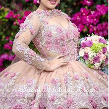 Load image into Gallery viewer, Luxury Ball Gown Long Sleeves Mexican Quinceanera Dresses 2021 Lace Applique Flower Beaded Sweet 15 16 Dress Birthday Party Gown