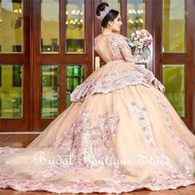 Load image into Gallery viewer, Luxury Ball Gown Long Sleeves Mexican Quinceanera Dresses 2021 Lace Applique Flower Beaded Sweet 15 16 Dress Birthday Party Gown