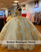Load image into Gallery viewer, Stunning Tulle Quinceanera Dresses With Golden Appliques Cap Sleeve Pearls Sweet 16 Prom Gowns
