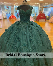 Load image into Gallery viewer, Shining Dark Green Ball Gown Quinceanera Dresses Cape Sleeve Appliques Beaded Sweet 15 16 Dress Sweetheart vestidos de xv años