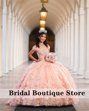 Load image into Gallery viewer, Pink Cute Ball Gown Quinceanera Dresses Off The Shoulder Applique Beaded Sweet 15 16 Dress Vestidos De 15 Años