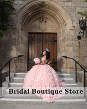 Load image into Gallery viewer, Pink Cute Ball Gown Quinceanera Dresses Off The Shoulder Applique Beaded Sweet 15 16 Dress Vestidos De 15 Años