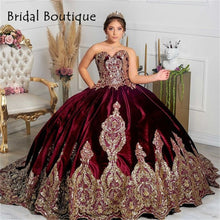 Load image into Gallery viewer, Burgundy Sweetheart Quinceanera Dresses Velvet Sequined Ball Gown Sweet 16 Dress vestidos de 15 años