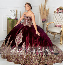 Load image into Gallery viewer, Burgundy Sweetheart Quinceanera Dresses Velvet Sequined Ball Gown Sweet 16 Dress vestidos de 15 años