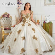 Load image into Gallery viewer, Princess Gold Quinceanera Dresses Long Sleeves Applique Beading Sweet 16 Dress Pageant Gowns vestidos de 15 años 2021