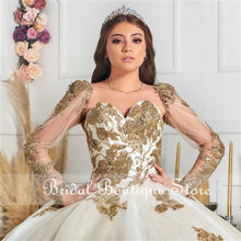 Load image into Gallery viewer, Princess Gold Quinceanera Dresses Long Sleeves Applique Beading Sweet 16 Dress Pageant Gowns vestidos de 15 años 2021
