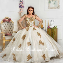 Load image into Gallery viewer, Princess Gold Quinceanera Dresses Long Sleeves Applique Beading Sweet 16 Dress Pageant Gowns vestidos de 15 años 2021