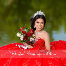 Load image into Gallery viewer, Red Ball Gown Quinceanera Dress Beaded Sparkly Lace Pageant Party Dress Mexican Girl Birthday Gown