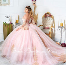 Load image into Gallery viewer, Princess Lace Beaded Quinceanera Dresses 2021 Off Shoulder Long Sleeve Party Prom Sweet 16 Gown Vestidos De 15 Años