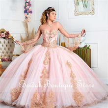 Load image into Gallery viewer, Princess Lace Beaded Quinceanera Dresses 2021 Off Shoulder Long Sleeve Party Prom Sweet 16 Gown Vestidos De 15 Años