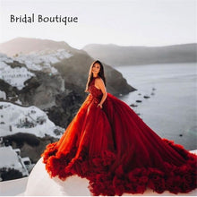 Load image into Gallery viewer, Luxury Burgundy Ball Gown Quinceanera Dress Crysatl Beaded Sweet 16 Dress Long Formal Prom Gowns Party Wear robe de soirée
