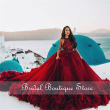 Load image into Gallery viewer, Luxury Burgundy Ball Gown Quinceanera Dress Crysatl Beaded Sweet 16 Dress Long Formal Prom Gowns Party Wear robe de soirée