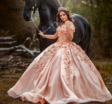 Load image into Gallery viewer, Off Shoulder Blush Pink Quinceanera Dresses 2021 Appliques 3D Flowers Beads Sweet 16 Party Ball Gowns Pageant Princess Lace-Up