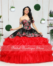 Load image into Gallery viewer, Mexican Charro Black Quinceanera Dress Off the Shoulder Corset Back Sweet 15 16 Dresses Theme Party Prom Vestidos