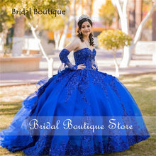 Load image into Gallery viewer, Royal Blue Quinceanera Dress Sweetheart Crystal Beaded Puffy Sleeves Vestidos Para XV Años Sweet 16 Dress robe de soirée