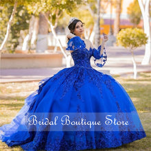 Load image into Gallery viewer, Royal Blue Quinceanera Dress Sweetheart Crystal Beaded Puffy Sleeves Vestidos Para XV Años Sweet 16 Dress robe de soirée