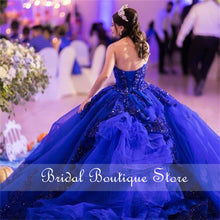 Load image into Gallery viewer, Royal Blue Quinceanera Dress Sweetheart Crystal Beaded Puffy Sleeves Vestidos Para XV Años Sweet 16 Dress robe de soirée