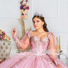 Load image into Gallery viewer, Princess Lace Quinceanera Dresses Long Sleeves Applique Beading Sweet 16 Dress Pageant Gowns vestidos de 15 años 2021