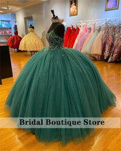 Load image into Gallery viewer, Green Quinceanera Dresses Ball Gown Tulle Crystals Beaded Ruffles Sweet 16 Dressess Vestido De 15 Anos Graduation Gowns
