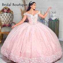 Load image into Gallery viewer, Princess Pink Quinceanera Dress 2021 Off Shoulder Appliques Lace Party Prom Sweet 16 Gown Vestidos De 15 Años