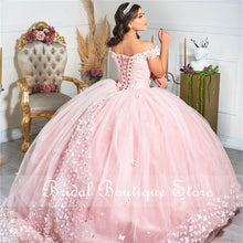 Load image into Gallery viewer, Princess Pink Quinceanera Dress 2021 Off Shoulder Appliques Lace Party Prom Sweet 16 Gown Vestidos De 15 Años