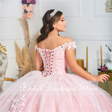 Load image into Gallery viewer, Princess Pink Quinceanera Dress 2021 Off Shoulder Appliques Lace Party Prom Sweet 16 Gown Vestidos De 15 Años