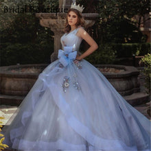 Load image into Gallery viewer, Light Sky Blue Ball Gown Quinceanera Dresses V neck Crystals Formal Evening Dress Sweet 16 Brithday Prom Party Dress