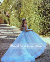 Load image into Gallery viewer, Light Sky Blue Ball Gown Quinceanera Dresses V neck Crystals Formal Evening Dress Sweet 16 Brithday Prom Party Dress
